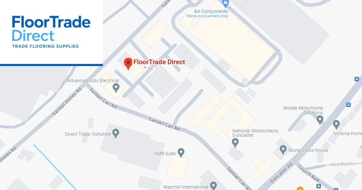 Map showing FloorTradeDirect at Guildhall Industrial Estate, Kirk Sandall, Doncaster. Opens Google Maps.